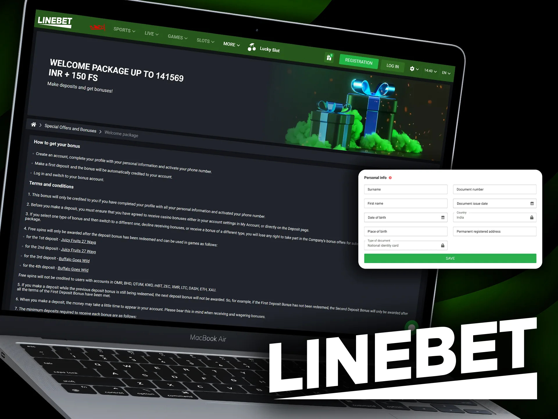 Exclusive welcome bonus for slots players at Linebet.
