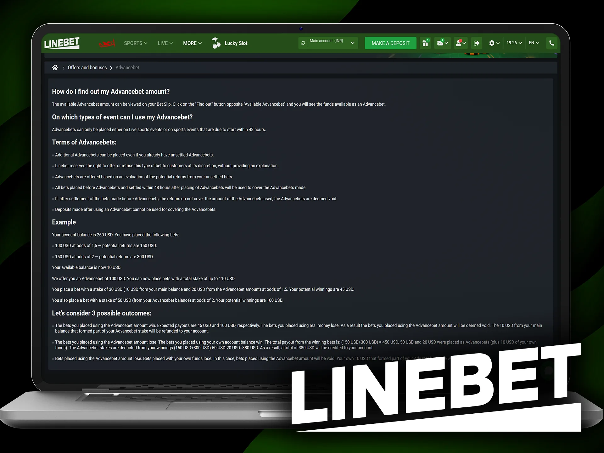 Important terms for Advancebet usage at Linebet.