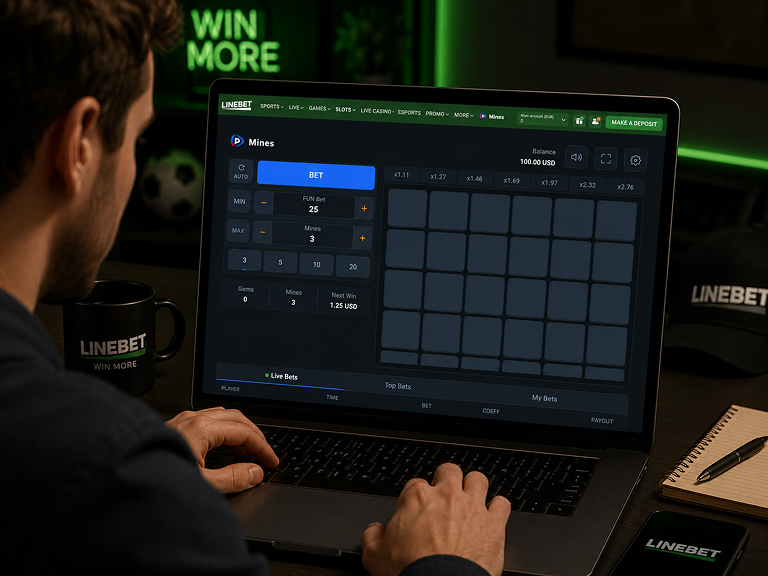 Linebet Mines online game board