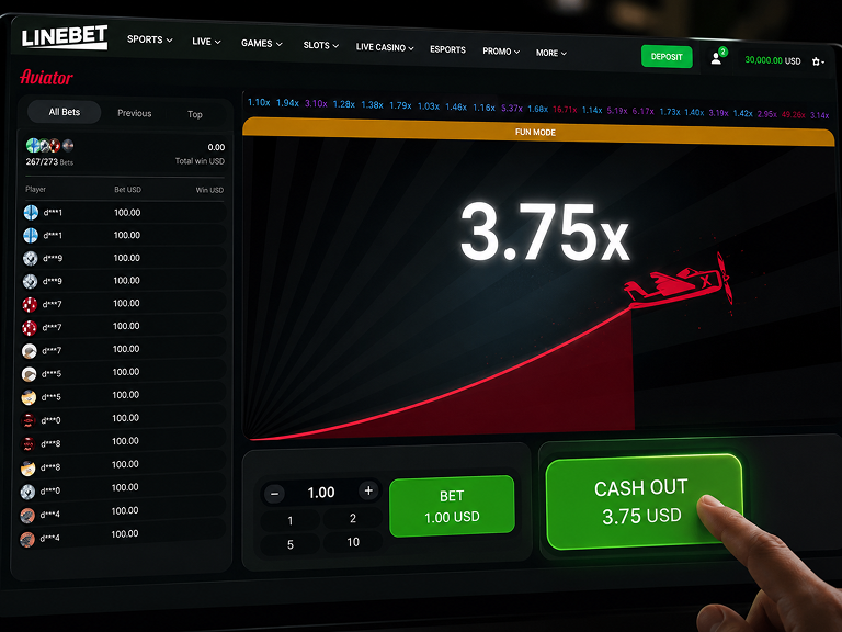 Aviator game multiplier on Linebet